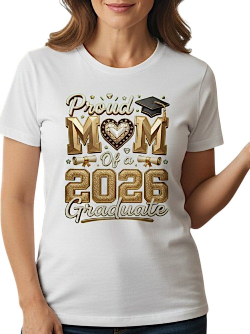 Proud Mom of a 2026 Graduate T-Shirt Women 100% Cotton Graduation Graphic Tee